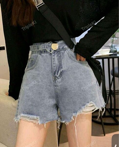 SHEIN シーイン デニムショートパンツS ダメージ加工
