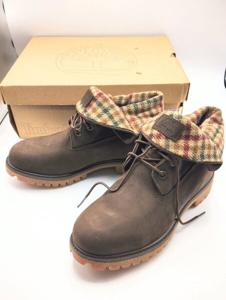 ティンバーランド ロールトップブーツ BROWN/WOOLRICH 7.5インチ(25.5cm相当)