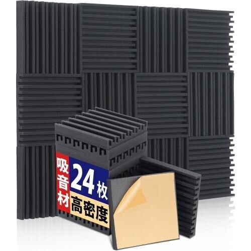 防音シート 24枚 パック溝付き 自己粘着性 吸音材 30 x 30 x 5 cm