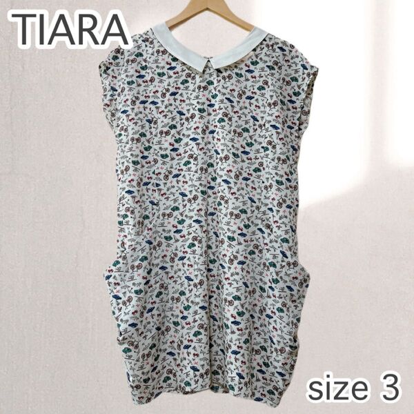 TIARA ティアラ コクーン フレンチスリーブ ワンピース 乗り物柄 3サイズ