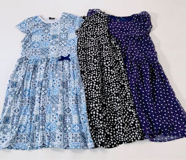 【美品】かわいいBeBe ワンピース×2 組曲 ワンピース ×1 140 3枚セット 洗える