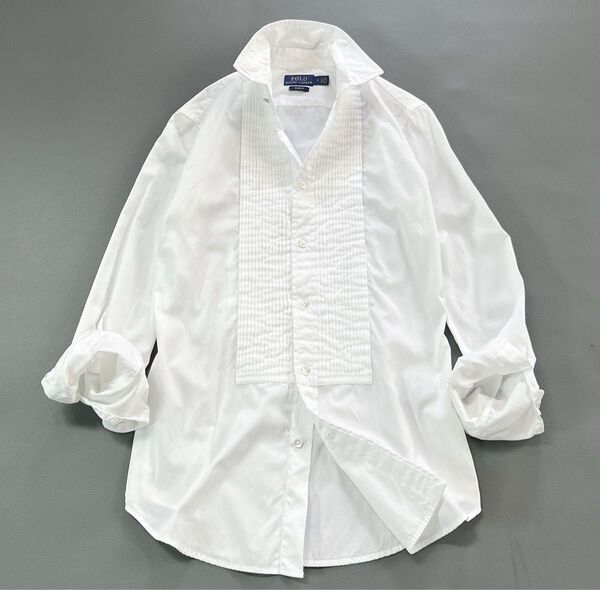 希少RALPH LAUREN ポロラルフローレン ピンタックブラウス オックスフォード SLIM FIT 白 S-M 近年モデル