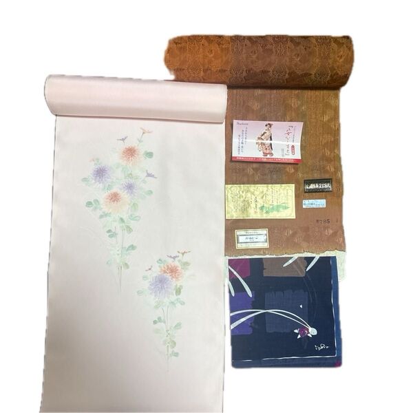 【値下げ】正絹 色無地、胴裏地、長襦袢反物セット ハンカチ(おまけ)