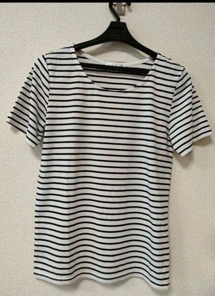 推しクーポンで300円♪ ボーダー レディースTシャツ 半袖 白 Mサイズ モトマチジャイロ