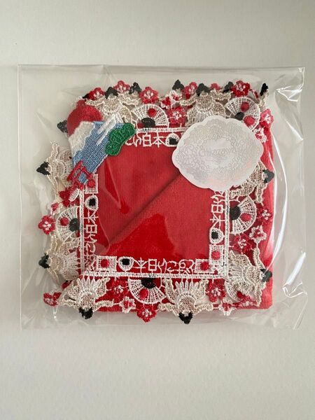 【新品】 近沢レース どすこい日本 赤 ハンカチ タオル 和レース 今治タオル 近沢レース店 相撲