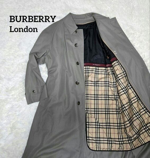 美品 BURBERRY インナー付 メンズ ステンカラーコート ノバチェック バーバリー 裏地