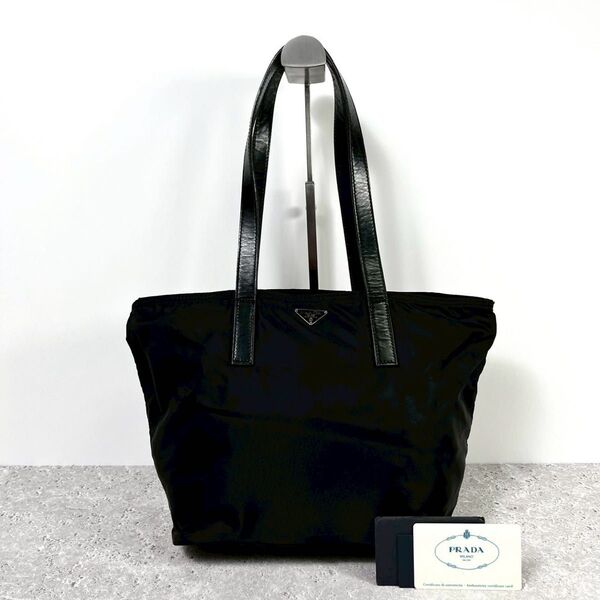 美品 PRADA プラダ トートバッグ ハンドバッグ 三角ロゴ ナイロン レザー ブラック 肩掛け ビジネス レディース ギャラ付