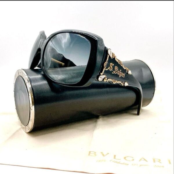 レア BVLGARI ブルガリ サングラス サイドロゴ ラインストーン ブラック 専用クロス 専用ケース付き 生産終了品 正規品