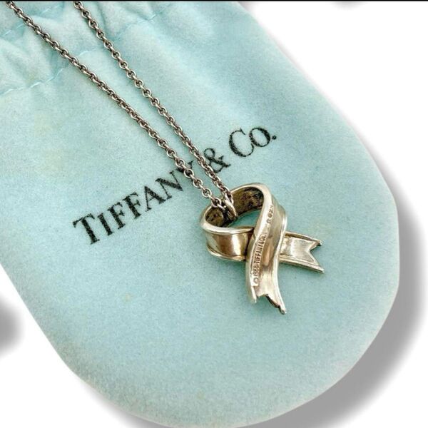 TIFFANY&Co. ティファニー ネックレス クロスリボン 立体 シルバー925 保存袋 箱付き ロゴ刻印 美品 綺麗 正規品