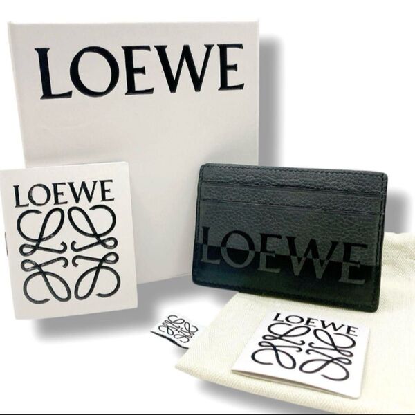 美品 LOEWE ロエベ カードケース 名刺入れ レザー グレー ブラック 専用保存袋 箱付 付属品完備 正規品 綺麗 ビッグロゴ