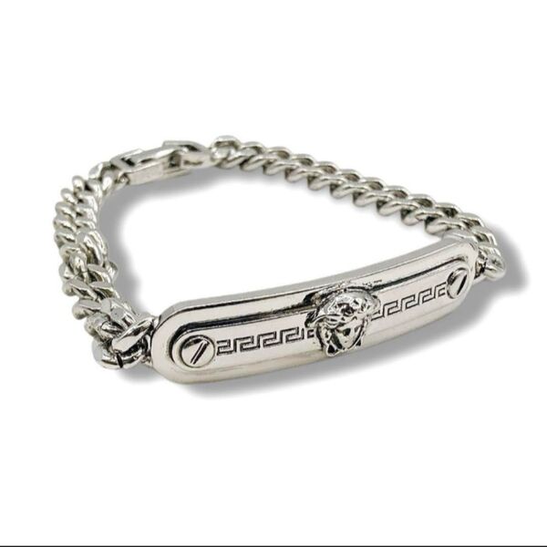 美品 VERSACE ヴェルサーチ メデューサ ブレスレット 喜平チェーン シルバー ロゴ刻印 アクセサリー 腕輪 綺麗 正規品