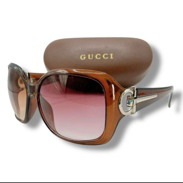 美品 GUCCI グッチ サングラス ホースビット ブラウン シルバー ケース付 GG 3730 綺麗 6016 119