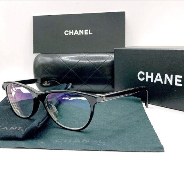 極美品 CHANEL シャネル メガネ ココマーク サイドロゴ ブラック メタルテンプル ケース付き クロス付き 付属品完備 綺麗
