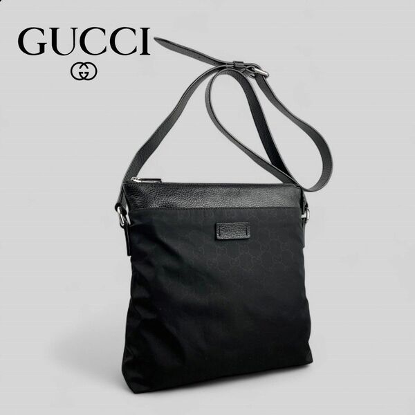 ■GUCCI グッチ■ GG柄 高級レザーxGGナイロン ショルダーバッグ