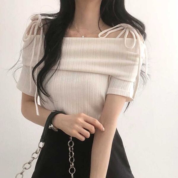 DHOLIC リボンワイド オフショル Tシャツ 韓国