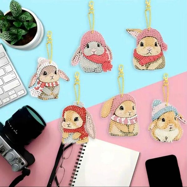 ウサギ ダイヤモンドアート キット 6個セット クリスマス ハンドメイド DIY モザイクアート 手作り リース 壁飾り