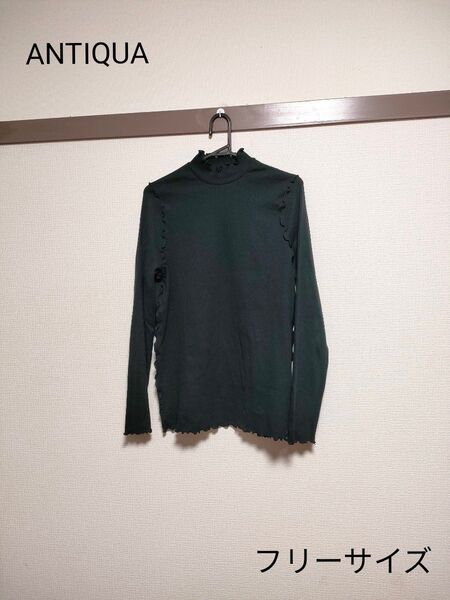 美品レディース 長袖カットソー 裏地加工 黒ブラック リブメロートップス 長袖Tシャツ カジュアルコーデ シンプル フリーサイズ
