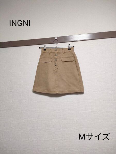 レディースINGNIコットンスカート ミニスカート ナチュラルベージュ系 カジュアルコーデ ナチュラルカジュアル サイズM