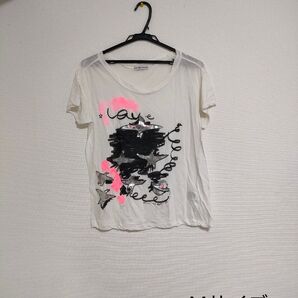 レディース半袖カットソーTシャツ ツモリチサト 透け感あり プリントTシャツ カジュアルコーデ ママコーデ サイズM