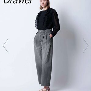 美品 Drawer ドゥロワー ブラックデニム タックパンツ