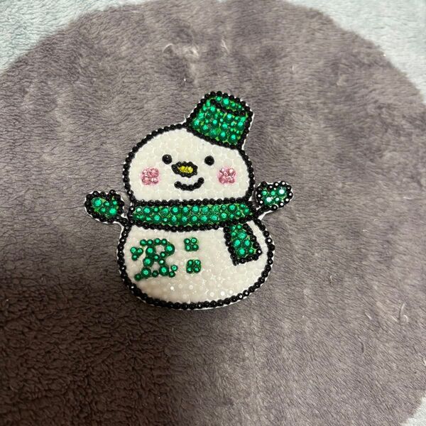 イニシャル入り 雪だるま SnowMan スノーマン 緑 デコシール