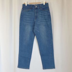 新品 my:nia デニム 長ズボン テーパード ユーズド感 M 青.2494