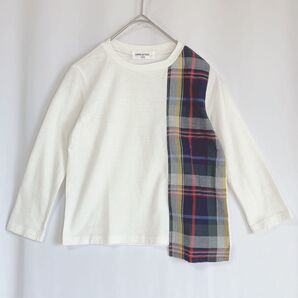 訳ありCOMME CA FILLE ロンT カットソー 長袖 チェック 異素材 110 白.2176