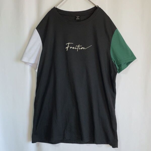 SHEIN Tシャツ 配色 プリント メンズライク XL 黒 白 緑.2224