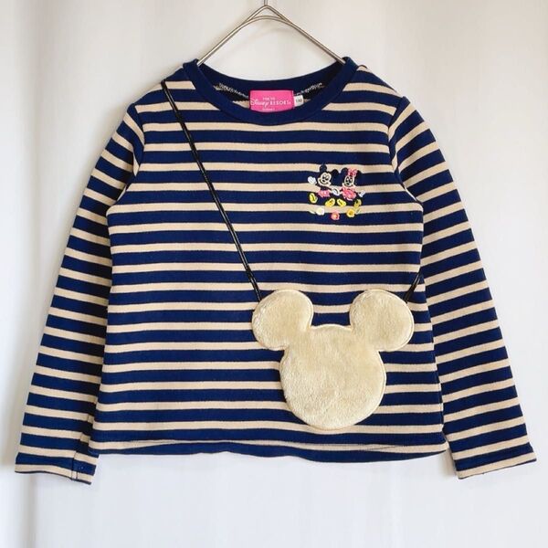 Disney resort トレーナー ボーダー ミッキー ミニー 110 紺 ベージュ.2235