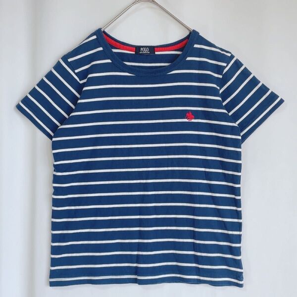 POLO Tシャツ 半袖 ボーダー ワンポイント 刺繍 150 紺 白 赤.2257