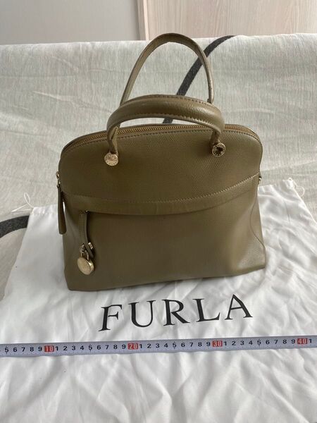 【FURLAフルラ】 FURLA フルラ レザー ハンドバッグ カーキ ブラウン ベージュ グレージュ