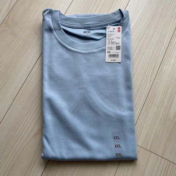 新品タグ付き ユニクロ エアリズムコットンノースリーブTシャツ 水色 XXL ライトブルー