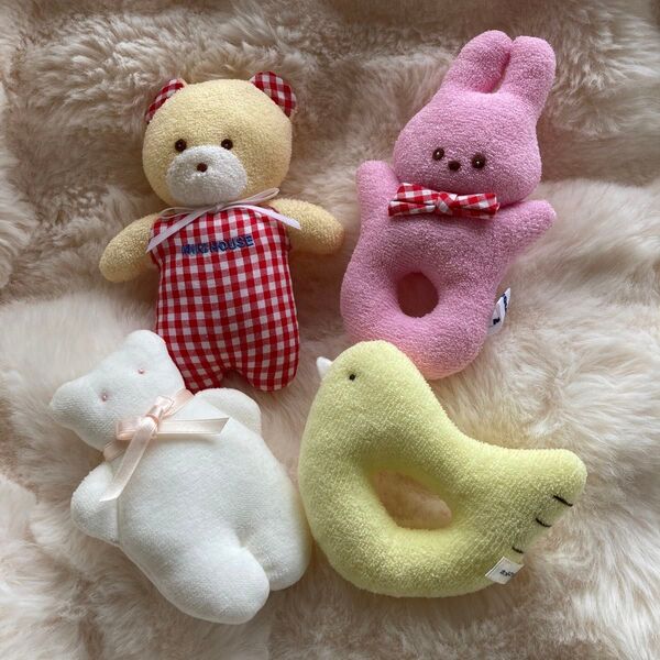 【値下げ】ベビー ガラガラぬいぐるみ ラトル 赤ちゃん用玩具 ★ミキハウス ELLE ホットマン 4点まとめて