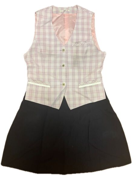 事務 制服 ベスト スカート セットアップ チェック プリーツ ピンク