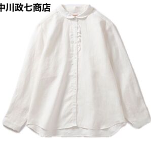 美品 中川政七商店 手織り麻を使ったフリルシャツ リネン麻ブラウス 日本製