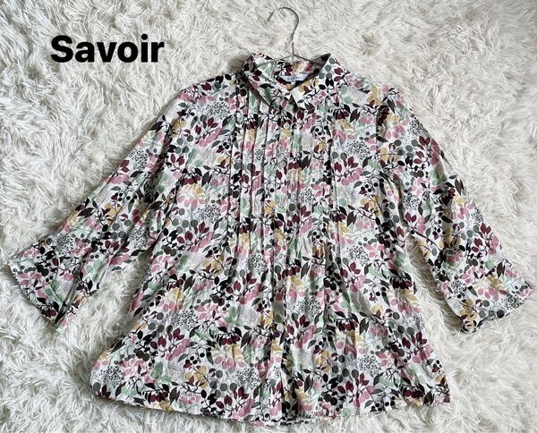美品 Savoir サヴォア丸襟 花柄 リバティ柄 ブラウス シルク混 M