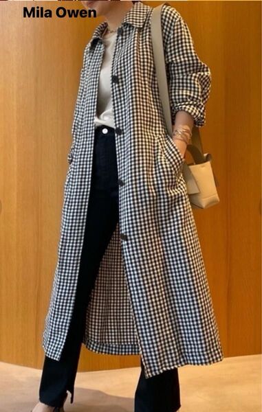 Mila Owenミラオーウェン シャツライクヘンプステンカラーコート ギンガムチェック サイズ 1