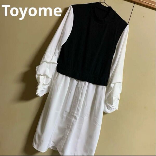 【新品】Toyome 重ね着風 バルーン袖 ロング レイヤード チュニック M ワンピース