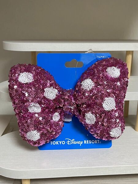 東京ディズニーリゾート ミニーマウス リボン ヘアゴム ピンク スパンコール 未使用