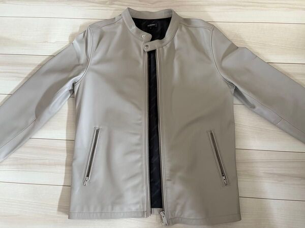 ラムレザー シングルライダースジャケット グレーXL