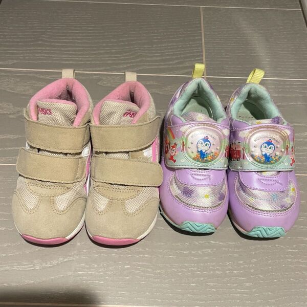 16センチ asics ミドルカット アンパンマン ムーンスター 女の子向けスニーカー 2足セット