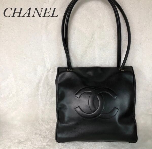 CHANEL シャネル トートバッグ レザー デカココ ブラック ユニセックス ココマーク ショルダーバッグ 正規品 鑑定済み