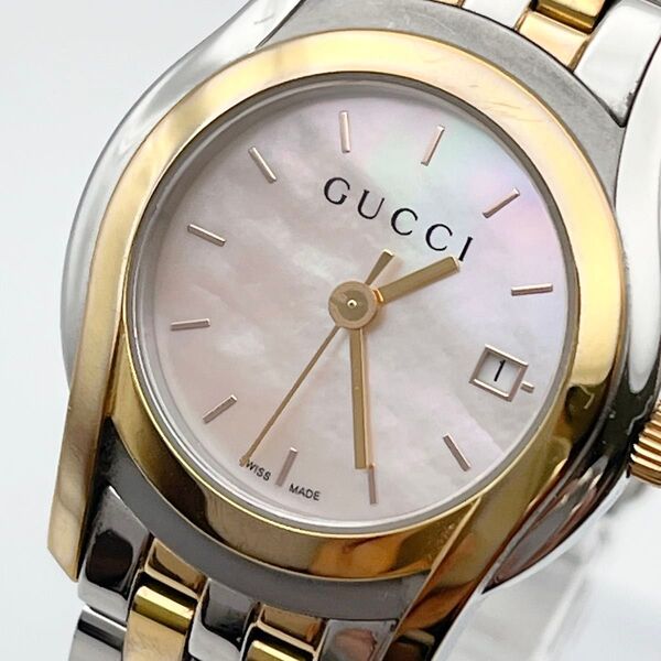 GUCCI グッチ レディース 5500L デイト シェル文字盤 クォーツ 腕時計 コンビ