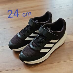 adidas キッズ スニーカー マジックテープ 24cm ブラック