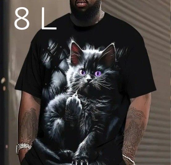 男女兼用★大きいサイズ★猫ちゃんプリント★半袖Tシャツ★3XL~(8L)