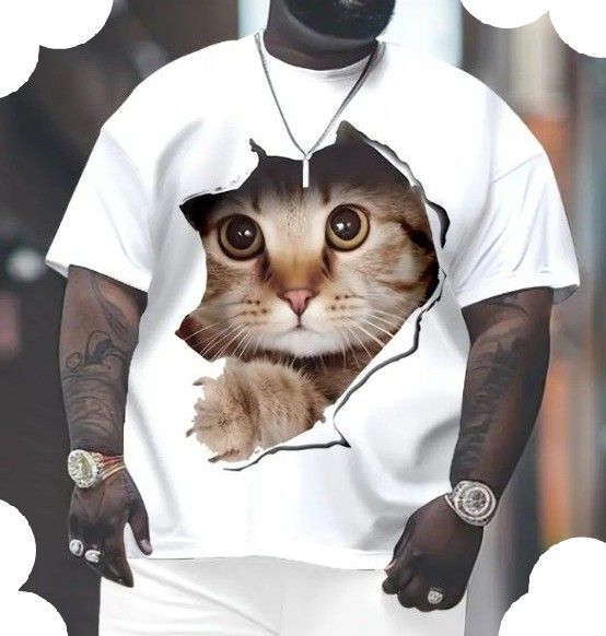 男女兼用★大きいサイズ★猫ちゃんプリント半袖Tシャツ★3XL~(8L)