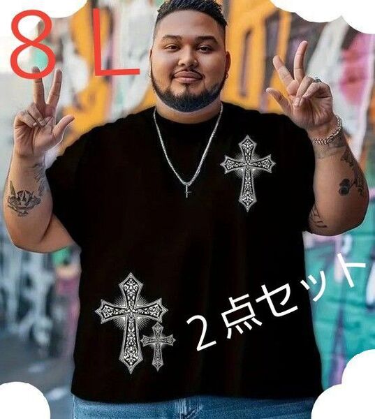 2点セット★男女兼用★大きいサイズ★ブラック半袖Tシャツ★3XL~(8L)★猫ちゃんプリント★半袖Tシャツ★3XL~(8L)★