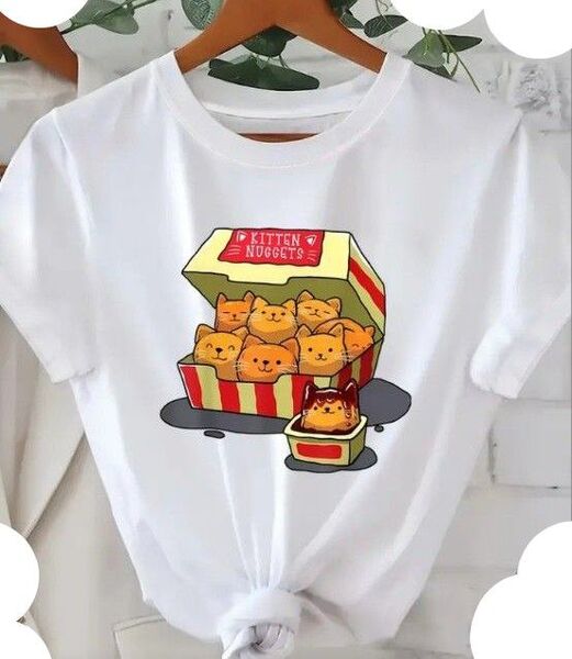たたみシワが有ります★大きいサイズ★ナゲット猫ちゃんプリント★半袖Tシャツ★XXL~