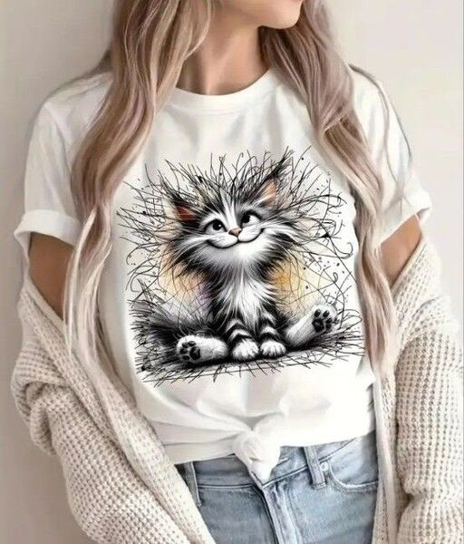 大きいサイズ★猫ちゃんプリント★半袖Tシャツ★XL~