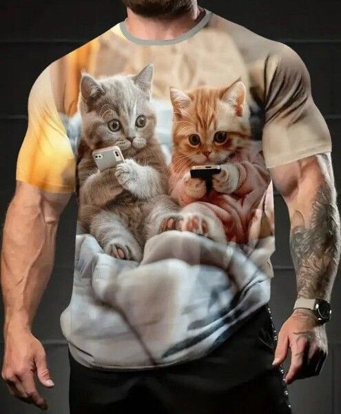男女兼用★大きいサイズ★猫ちゃんプリント★半袖Tシャツ★XXL~(ラスト)
